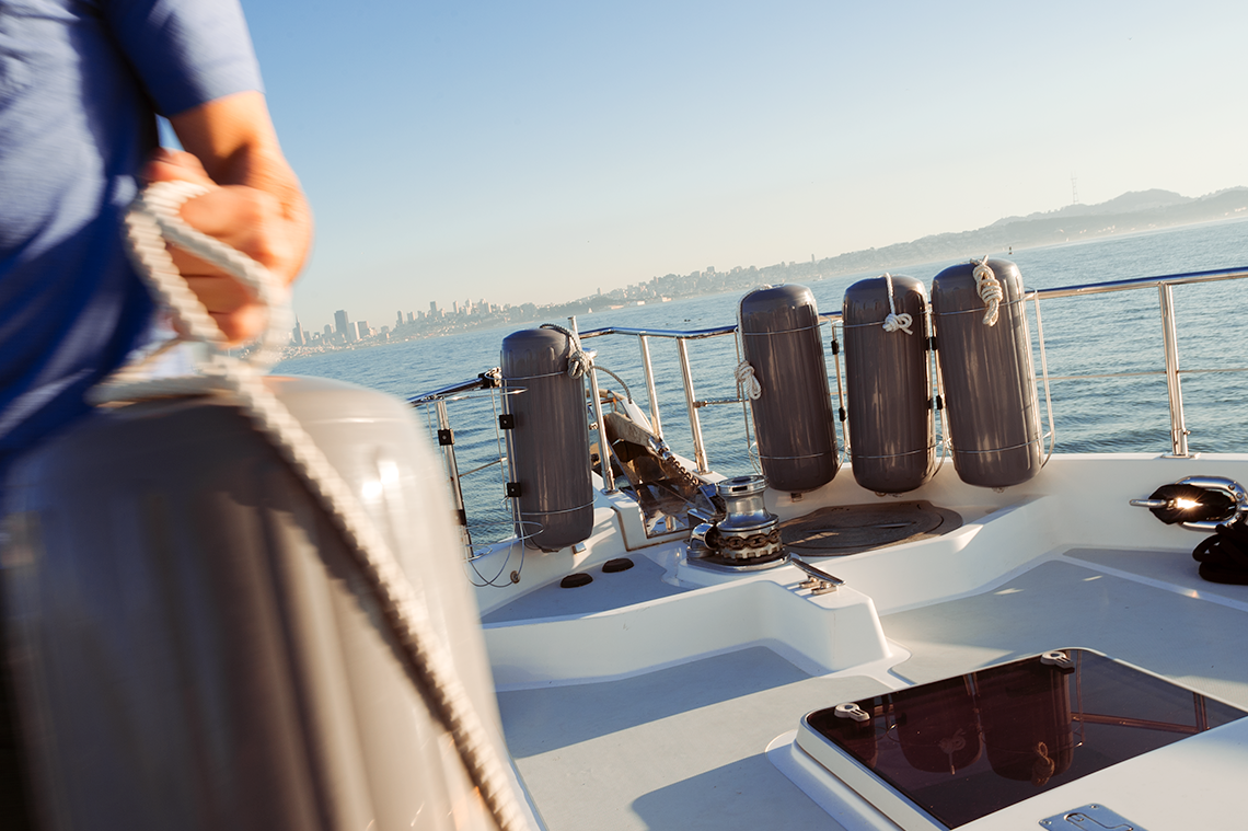 Boat fender holders and boat fenders in San Francisco Bay, Polyform TFR Series Fender Holders and HTM Series Fenders
