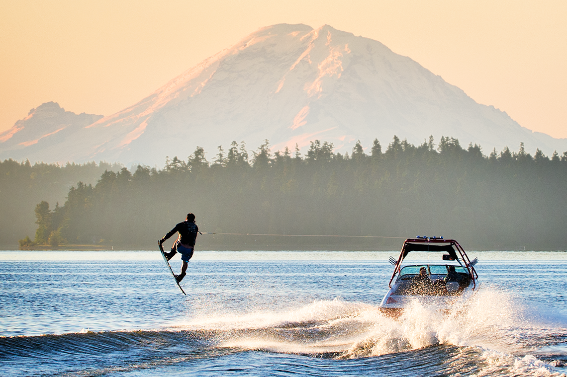 Wakeboarding near Mount Rainier, Washington State