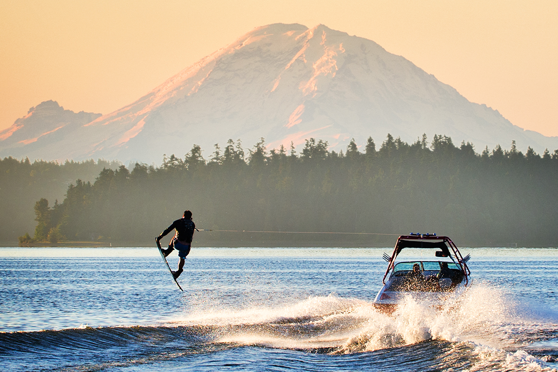 Wakeboarding near Mount Rainier, Washington State